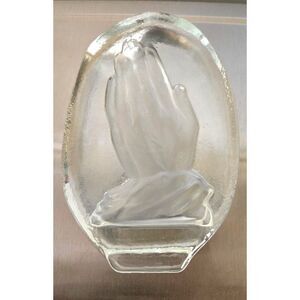 Vintage Viking Glass Praying Hands Paperweight Frosted in the Indentation